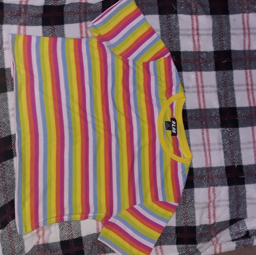 Multicolor retro striped cropped tee